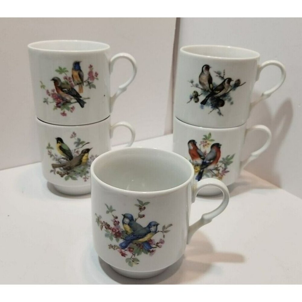 Vtg Schumann Arzberg Germany Set of 5 Songbird Stackable Coffee Cups